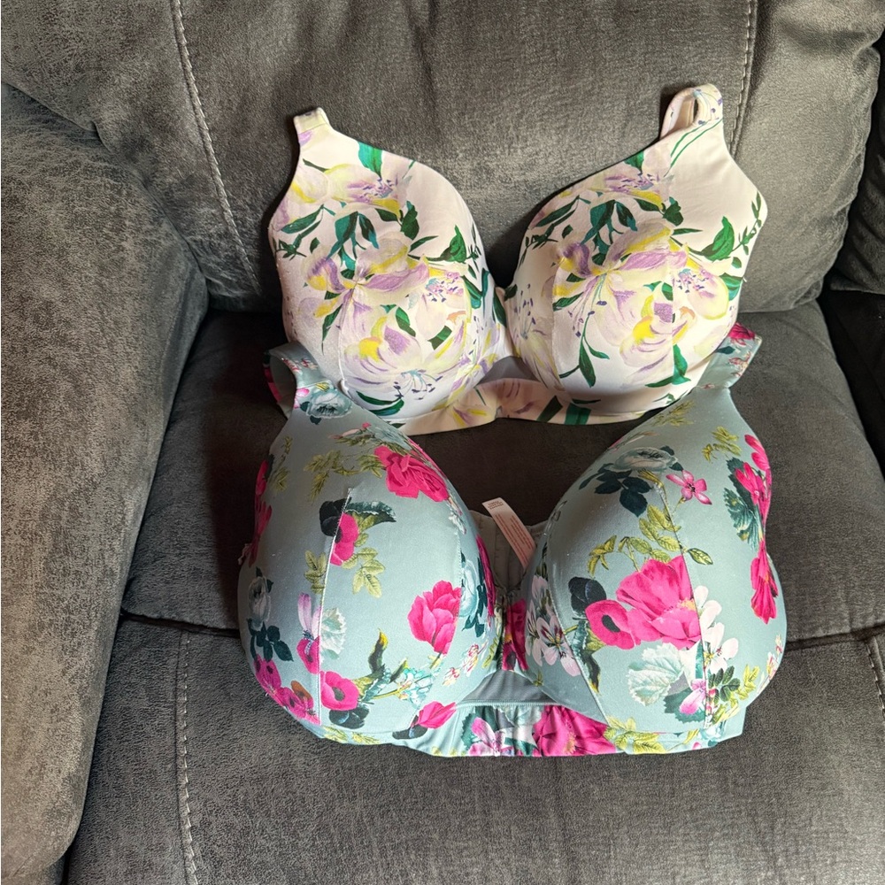 Cacique Floral Print Bra Set - Pink and Green